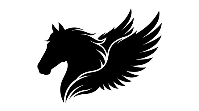 Winged horse head profile silhouette pegasus icon.