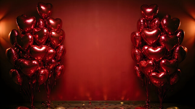 Double pillar arrangement of red heart balloons for events with balloons