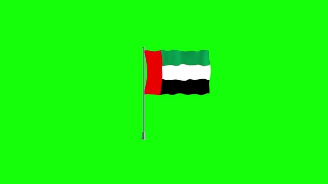United arab emirates flag waving on flagpole isolated with a green screen chroma key background, country banner for national holidays celebration.