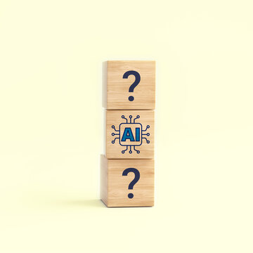 Artificial intelligence question mark concept wooden cubes stack