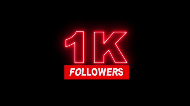 Thank you 1K followers. 1,000 followers realistic neon sign on the black background animation. neon 14k Follower neon Text And Firework Animation Subscribers. 4K footage motion animation...