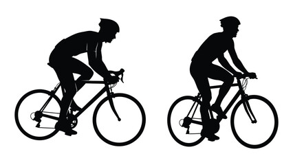Fototapeta premium Cyclist silhouettes riding bicycles black vector illustration on white background