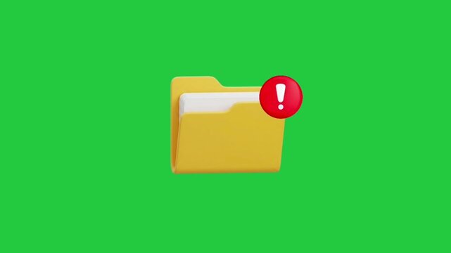 Animated warning folder icon with a red exclamation mark on a green background | File management motion graphics