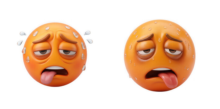 Exhausted and sweating emoji face isolated on transparent background