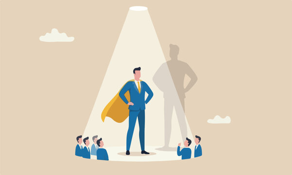 Best success for,bigger one fall outstanding staff or discover high performance employee, leadership, hiring or recruitment concept, confidence businessman superhero with spotlight shining