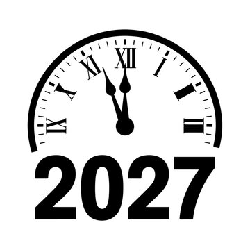 Clock showing almost midnight with the year 2027 icon