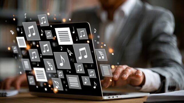 Person organizing a digital music library on a device, managing duplicates and playlists for efficient music collection and user experience.