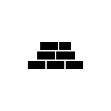 This is a minimalist vector illustration of a brick wall icon, featuring a simple, clean, and solid glyph style. The icon can be used as a symbol, sign, or logo