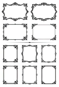 Set of varied ornamental decorative rectangular frames