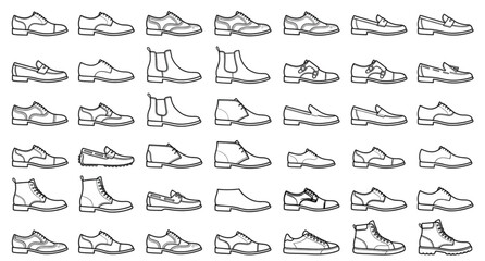 Obraz premium Leather Shoes Outline Icon Set with Formal Footwear Line Vector Collection