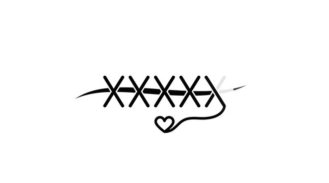 Hand-drawn XOXO Love Stitch with Needle and Heart