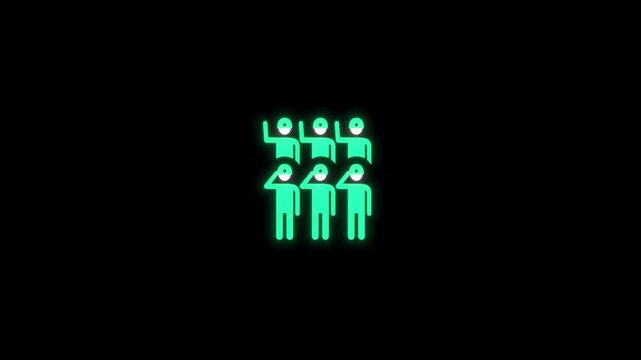 Army animated glowing soldiers performing synchronized salute motion loop