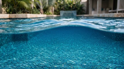 Fototapeta premium Soft blue waves serene tranquil swimming pool water surface atmosphere 