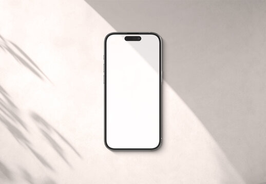 Isolated smartphone with soft shadow on white texture Mockup. Silver color. 3D rendering