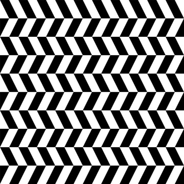 Seamless vector chevron pattern with black and white zigzag lines. Abstract geometric optical illusion background with monochrome herringbone texture. Minimalist op art repeating backdrop for fabric.