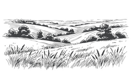 Hand Drawn Rural Landscape Sketch Vector © Kusum