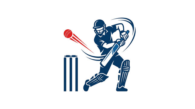 cricket sports icon with a batsman, ball and wickets, isolated on transparent background