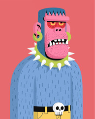 A stylized illustration of a fierce gorilla with a confident pose. © Salvador