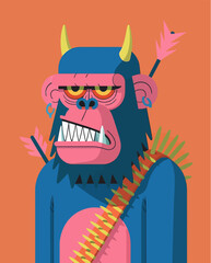 A vibrant, stylized illustration of a powerful gorilla warrior. © Salvador