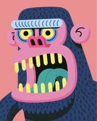 A vibrant illustration of a gorilla with a wide, playful grin. © Salvador