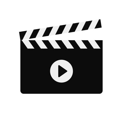 Flat Film Clapperboard Icon with a Play Button, Isolated Vector Illustration