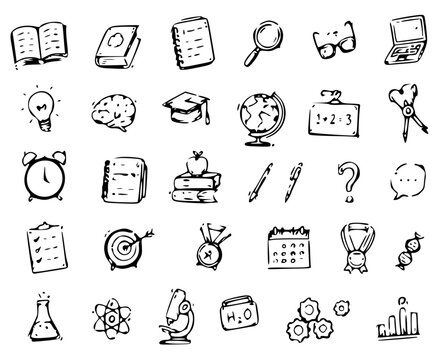 Hand Drawn Learning and Study Outline Icons Collection