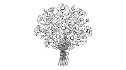 Vintage daisy bouquet line art, hand drawn chamomile flower bunch vector, botanical wildflower arrangement for wedding invitations and greeting cards © Rehana