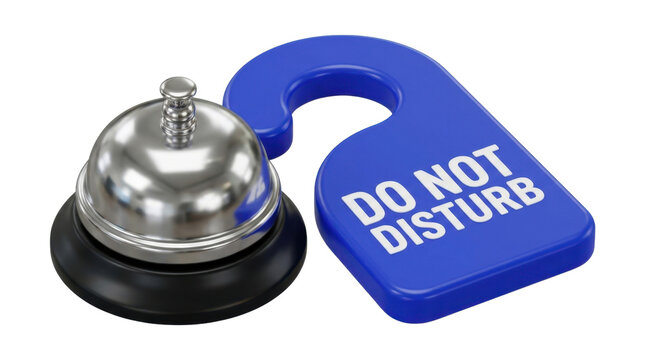 Service bell and blue do not disturb sign on a door hanger on transparent background.