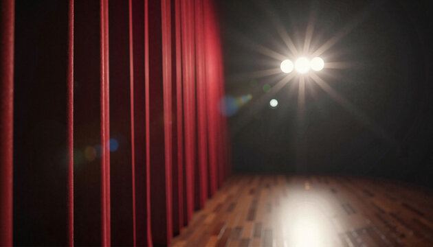 Red theater curtain with spotlight and stage background, blurred background for a theater poster