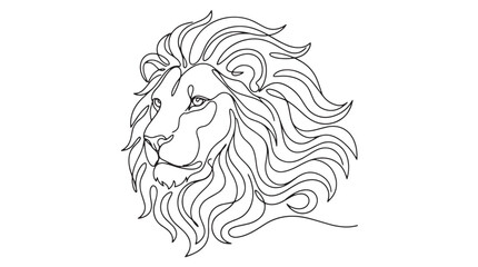 Minimalist lion head line art, continuous one line drawing of a majestic lion with flowing mane, black and white animal vector illustration for logo design © Rehana