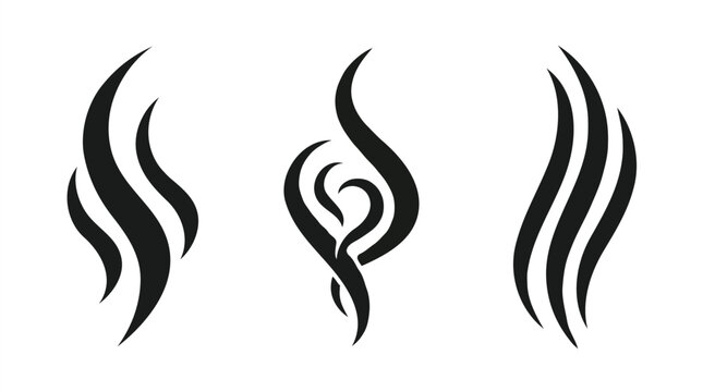 Black steam smoke icons set transparent background coffee aroma or evaporation fumes
