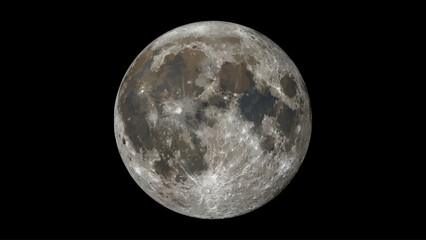 Full Moon Isolated on Black Background High Resolution Lunar Surface © Kusum