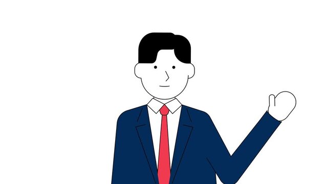 Flat Design Businessman Waving Hand and Greeting Animation