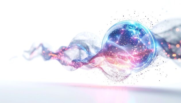 Vibrant abstract artwork with glowing orb and colorful smoke
