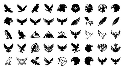 Obraz premium Hawk Silhouette and Bird of Prey Vector Icon Collection