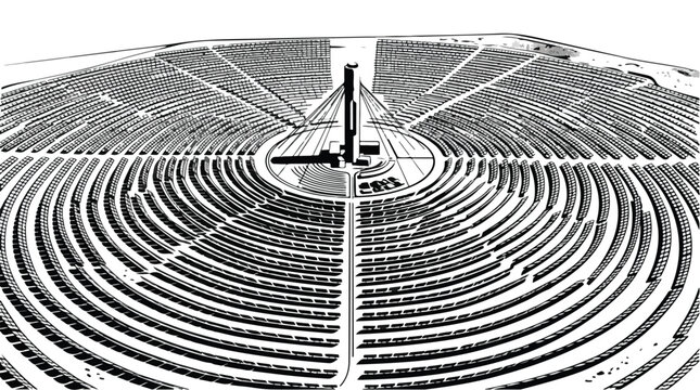 Graphic Concentrated Solar Power Plant with Heliostat Field