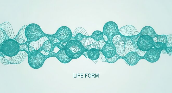 Abstract Teal Molecular Life Form Concept with Dot Grid Particles and Organic Shapes on Light Background