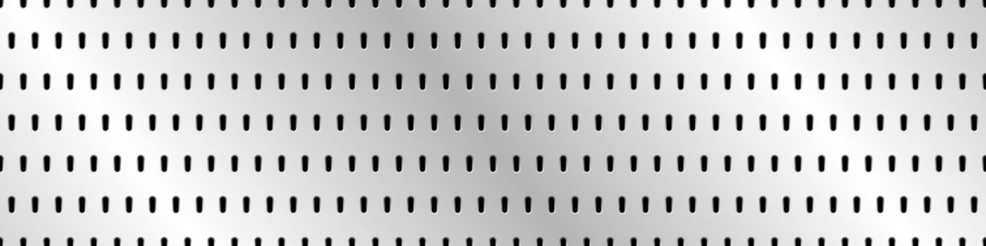 Pegboard perforated metallic hardboard background with spaced holes. Aluminum or steel textured gridwall for bench tool organizer vector