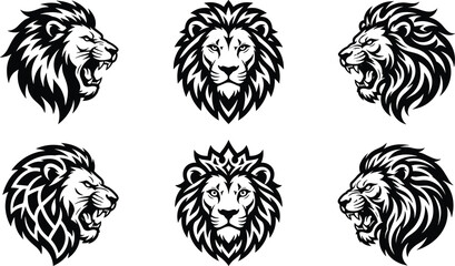 Majestic Lion Head Logo Collection Featuring Roaring Wild Cat Mascot Emblems Tribal Animal Symbols and Esports Branding Vector Set © Minara
