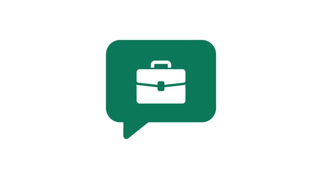 Green briefcase icon in speech bubble.