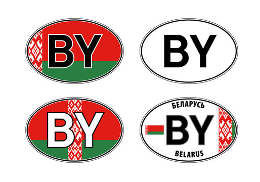 Belarus, oval international vehicle registration code license plate sticker, vector illustration