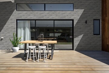 Modern luxury villa exterior in minimal scandinavian style, 3d render © evgenij