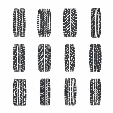 Creative tire track silhouettes isolated on bright white background