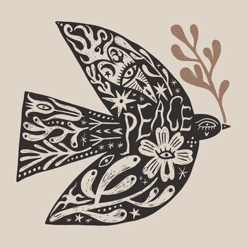 Minimalist bird and botanical vector illustration, hand-drawn live freely lettering, mystical freedom concept line art, modern celestial silhouette for eco branding and t-shirt print
