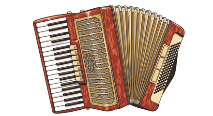 Red and gold accordion musical instrument. © Suryaaji