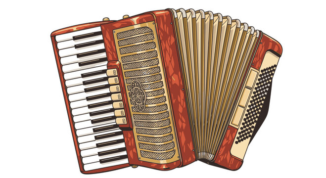 Red and gold accordion musical instrument.