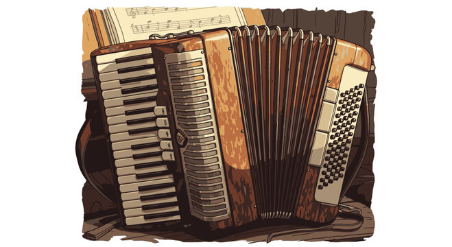 Old brown accordion musical instrument 2.