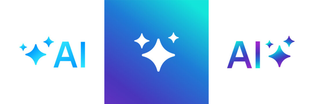 Generative ai icon set. Artificial intelligence star logo. Ai sparkles symbol