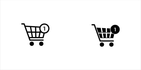 Minimal black glyph icon featuring a shopping cart with a notification badge, representing online shopping, e-commerce orders, cart updates, purchases, and digital retail services. Isolated on a white © Muhammad
