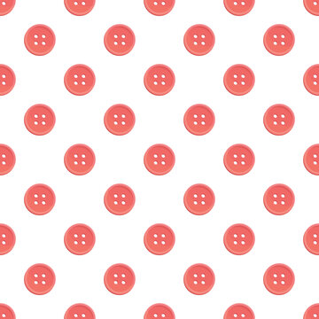 Red four hole buttons forming a seamless pattern on a white background